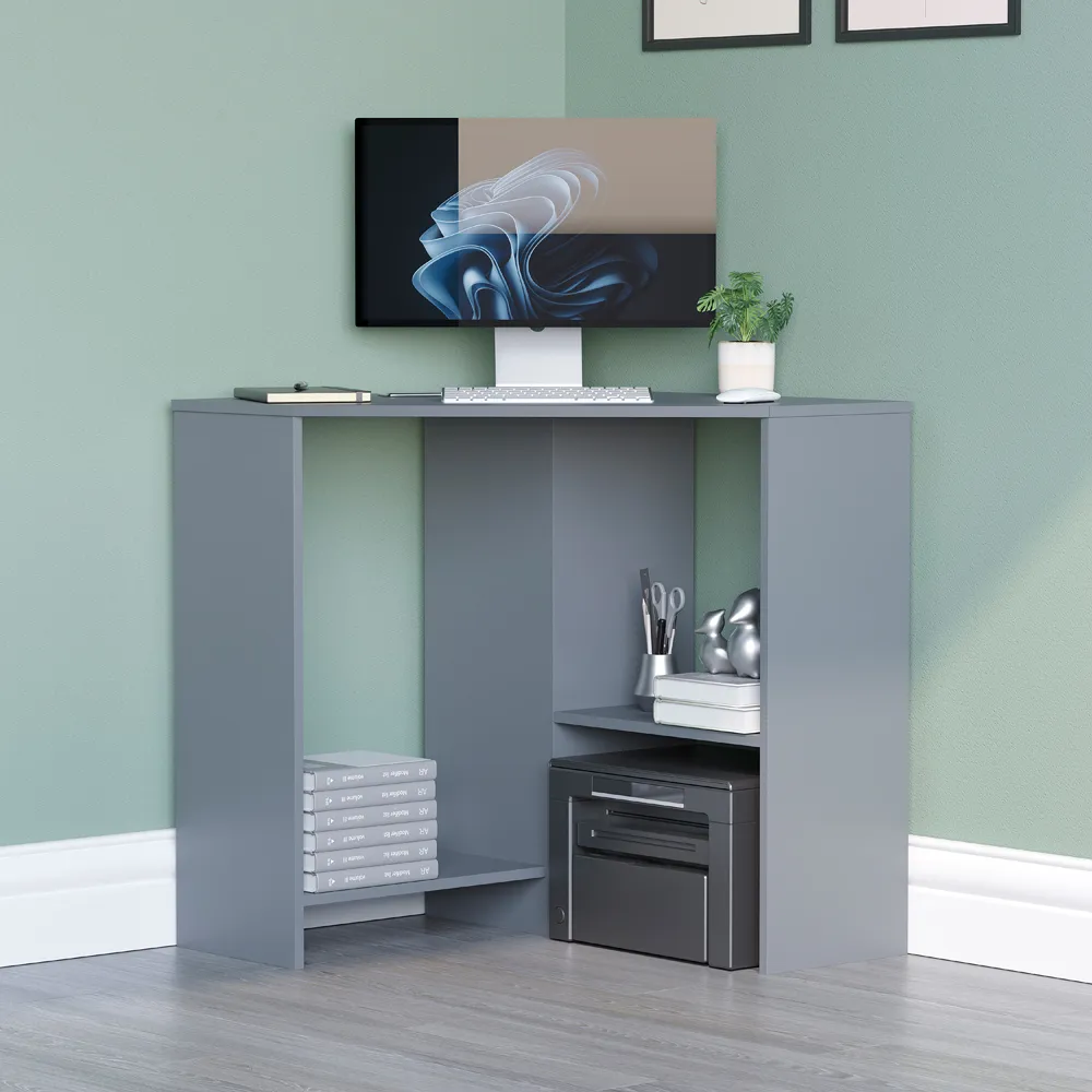 Hetton Corner Computer Desk with Storage - Grey