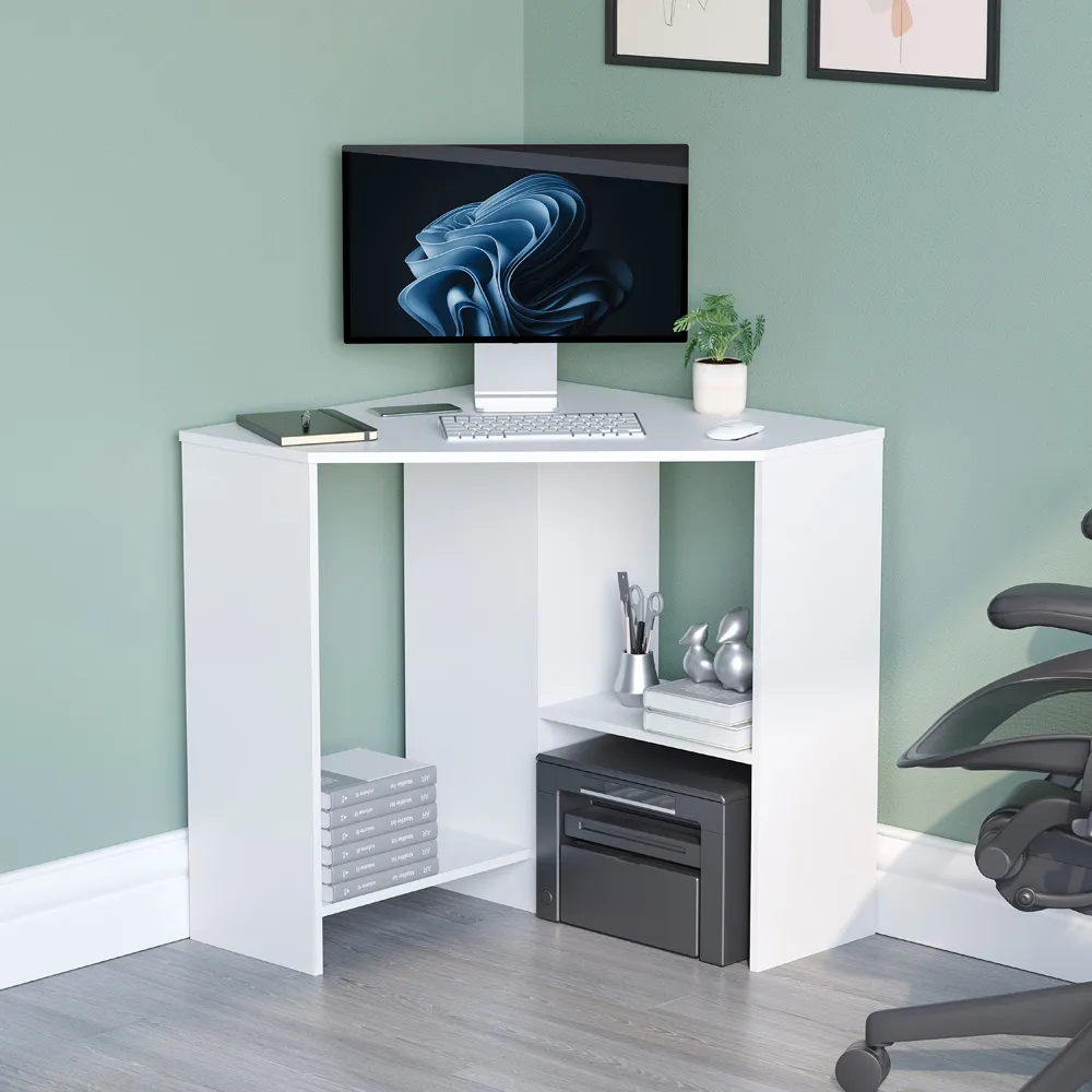 Hetton Corner Computer Desk with Storage - White