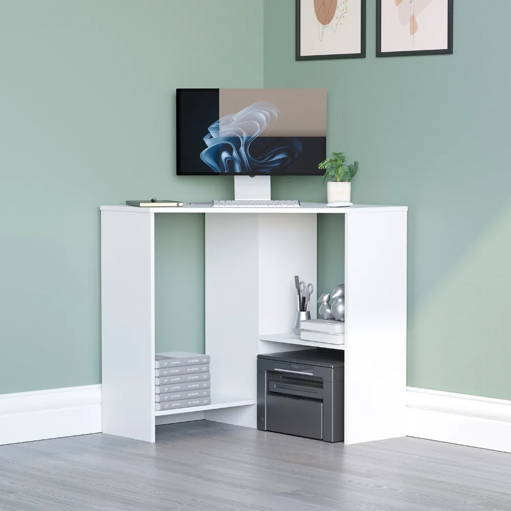 Hetton Corner Computer Desk with Storage - White