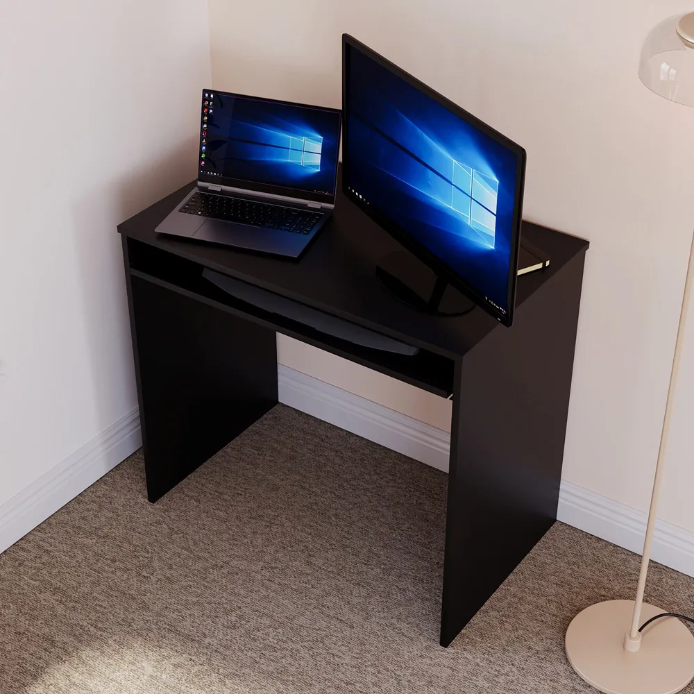 Huby Computer Desk with Sliding Shelf - Black