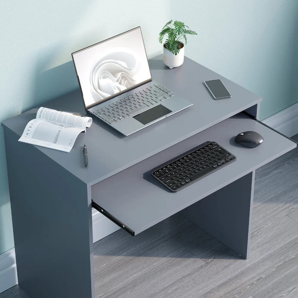 Huby Computer Desk with Sliding Shelf - Grey