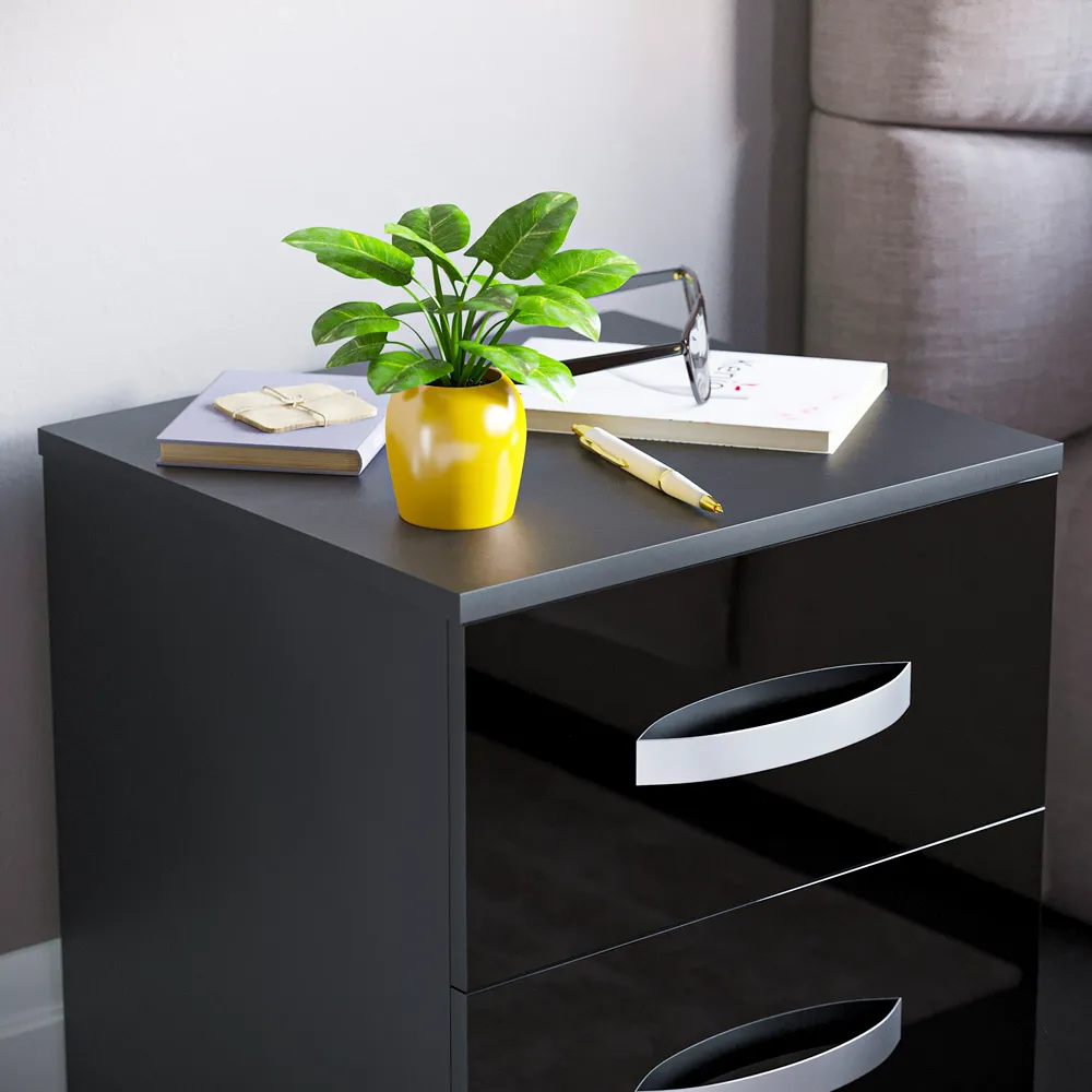 Hulio 2 Drawer Bedside Table - Black, MDF