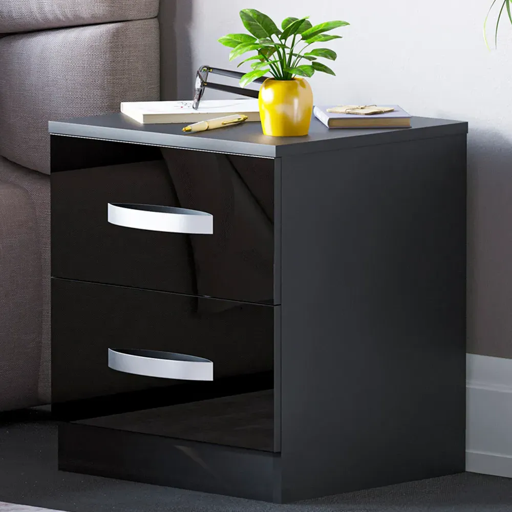 Hulio 2 Drawer Bedside Table - Black, MDF