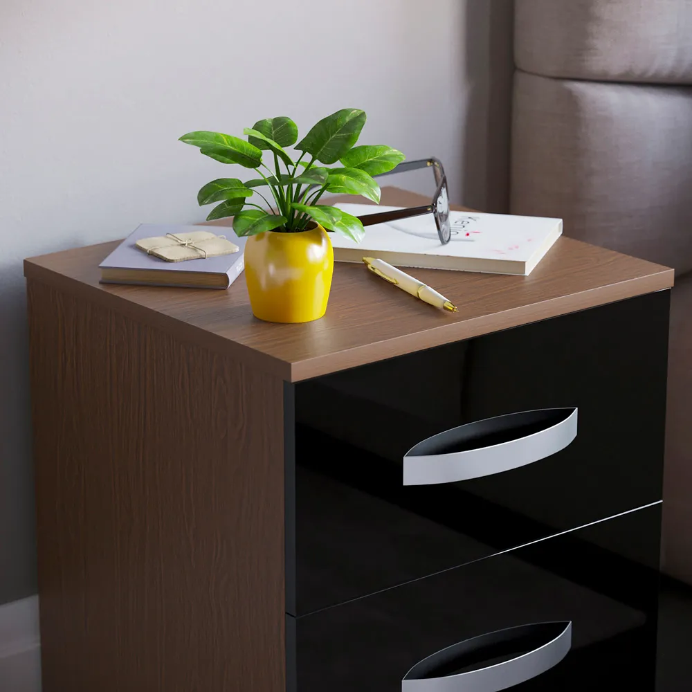 Hulio 2 Drawer Bedside Table - Walnut, MDF
