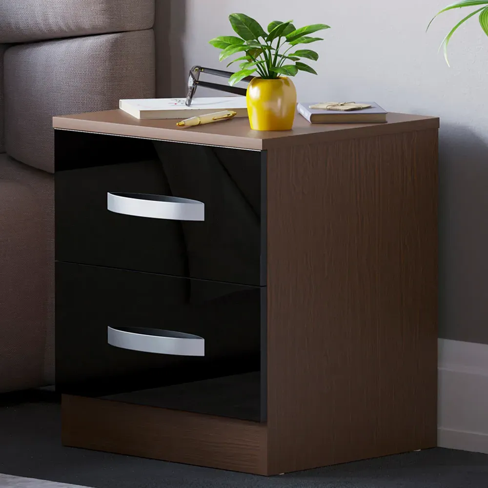 Hulio 2 Drawer Bedside Table - Walnut, MDF