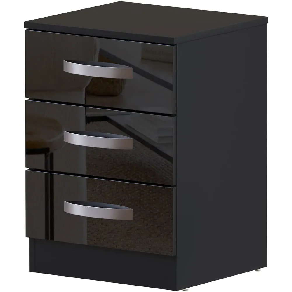 Hulio 3 Drawer Bedside Table - Black, MDF
