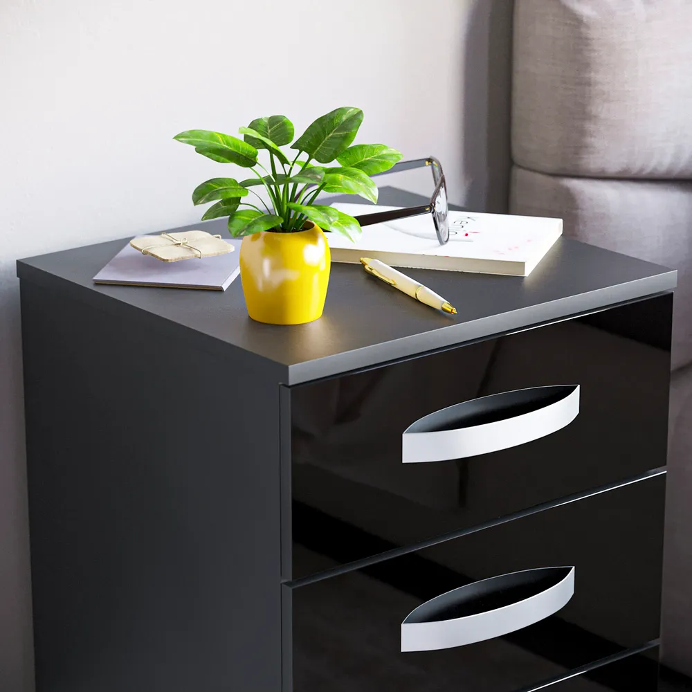 Hulio 3 Drawer Bedside Table - Black, MDF