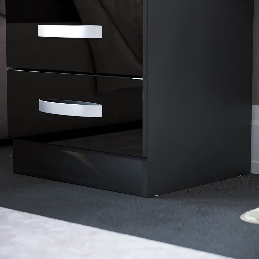 Hulio 3 Drawer Bedside Table - Black, MDF