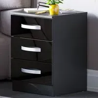 Hulio 3 Drawer Bedside Table - Black, MDF