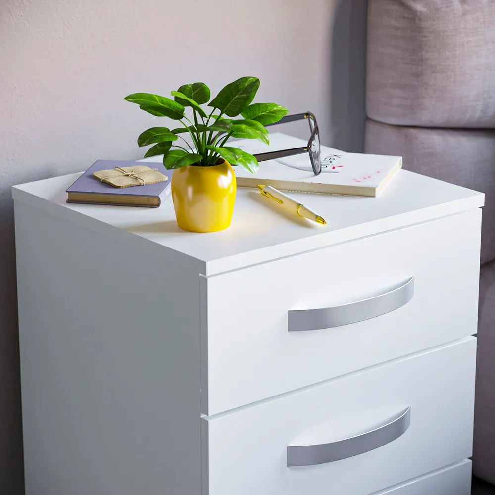 Hulio 3 Drawer Bedside Table - White