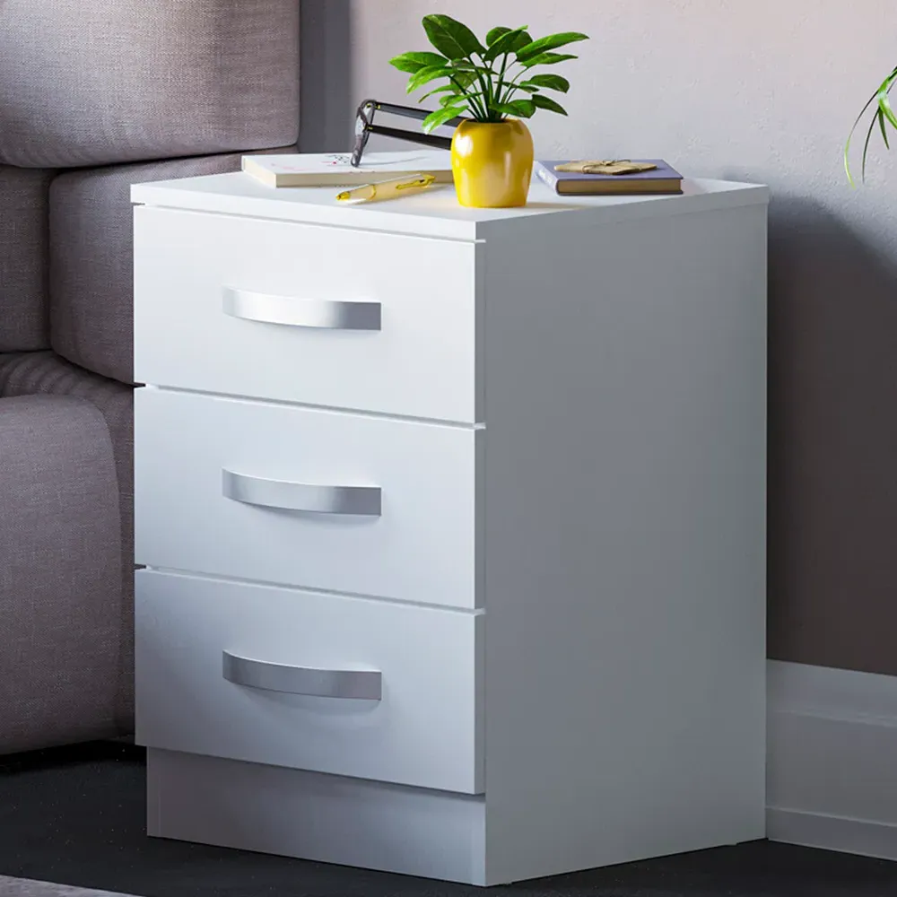 Hulio 3 Drawer Bedside Table - White