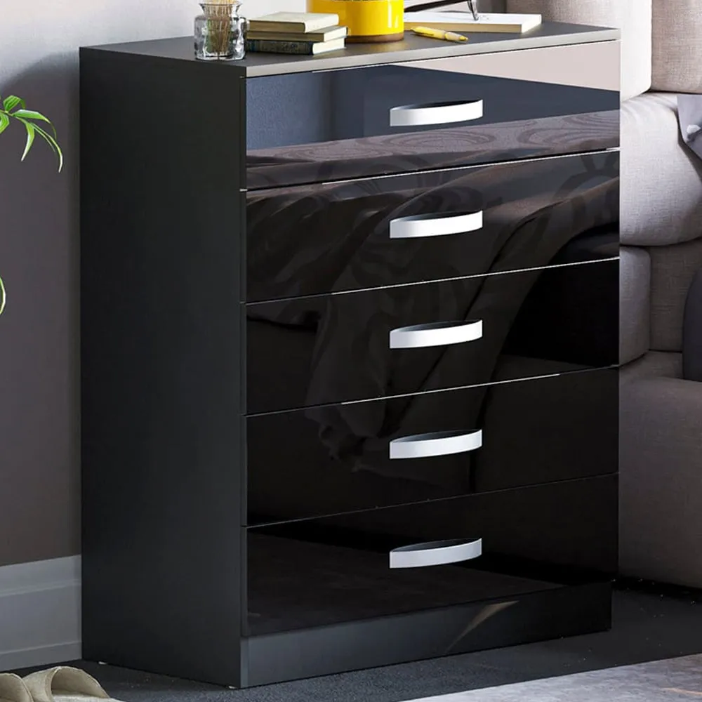 Hulio 5 Drawer Chest of Drawers - Black