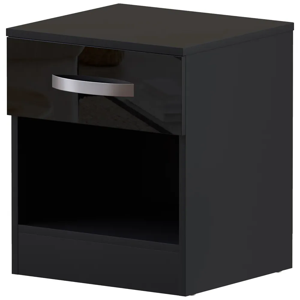 Hulio Single Drawer Bedside Table - Black, MDF