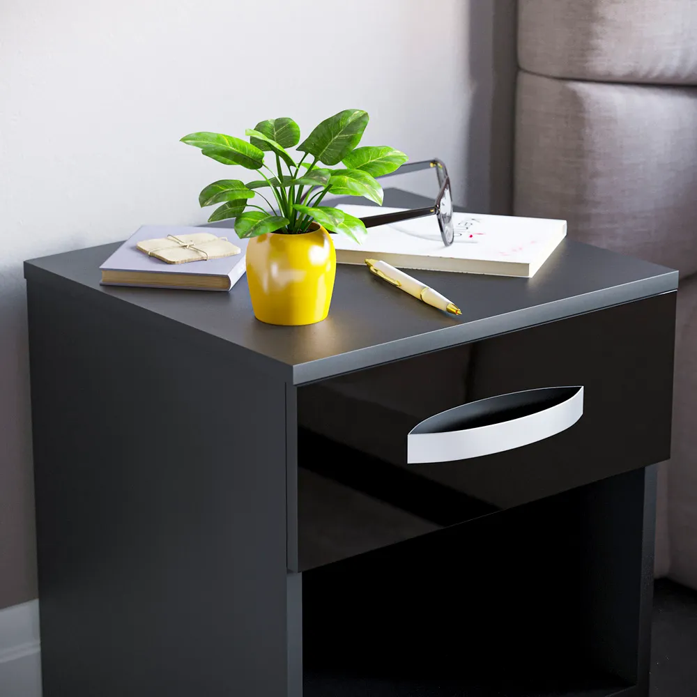 Hulio Single Drawer Bedside Table - Black, MDF