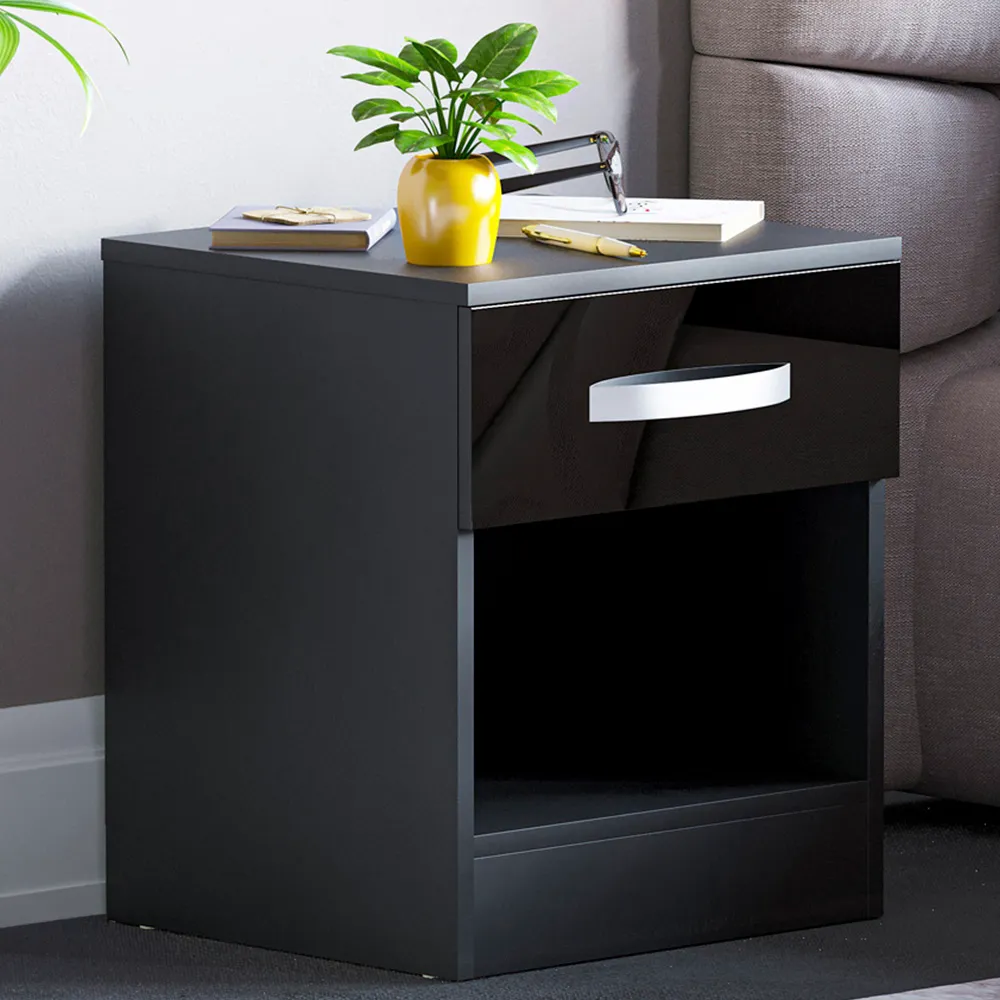 Hulio Single Drawer Bedside Table - Black, MDF image