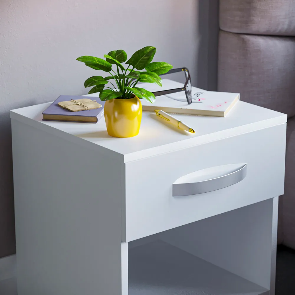 Hulio Single Drawer Bedside Table - White