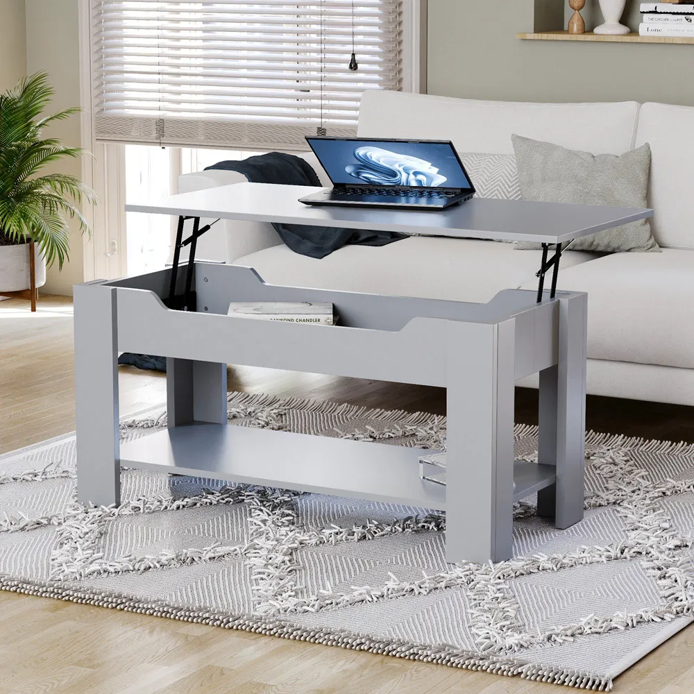 Lift Up Coffee Table with Storage - Grey