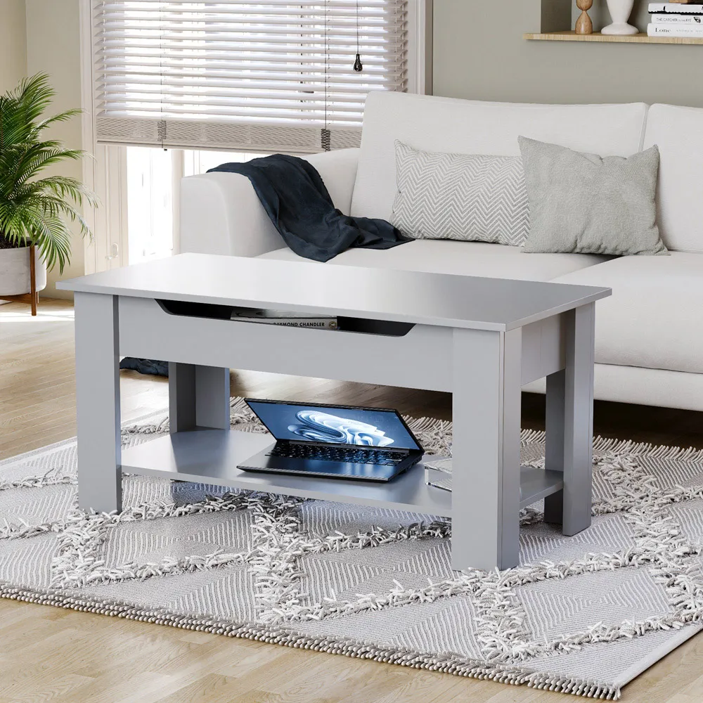 Lift Up Coffee Table with Storage - Grey