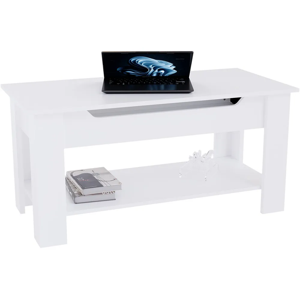 Lift Up Coffee Table with Storage - White