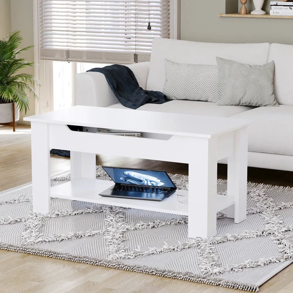Lift Up Coffee Table with Storage - White