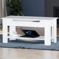 Lift Up Coffee Table with Storage - White