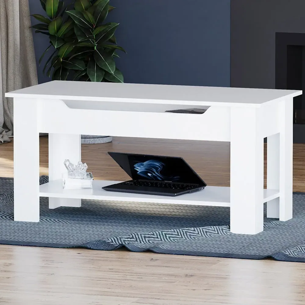 Lift Up Coffee Table with Storage - White image