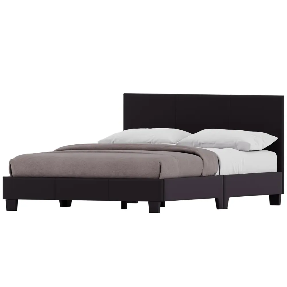 Lisbon Double Bed Frame - Black, Faux Leather