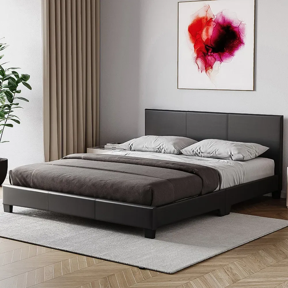 Lisbon Double Bed Frame - Black, Faux Leather