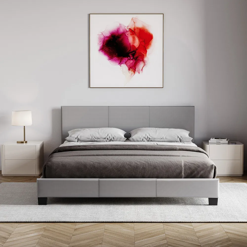Lisbon Double Bed Frame - Grey, Faux Leather