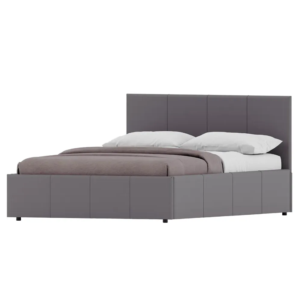 Lisbon Double Ottoman Bed with Storage - Grey, Faux Leather