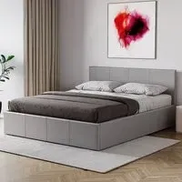 Lisbon Double Ottoman Bed with Storage - Grey, Faux Leather