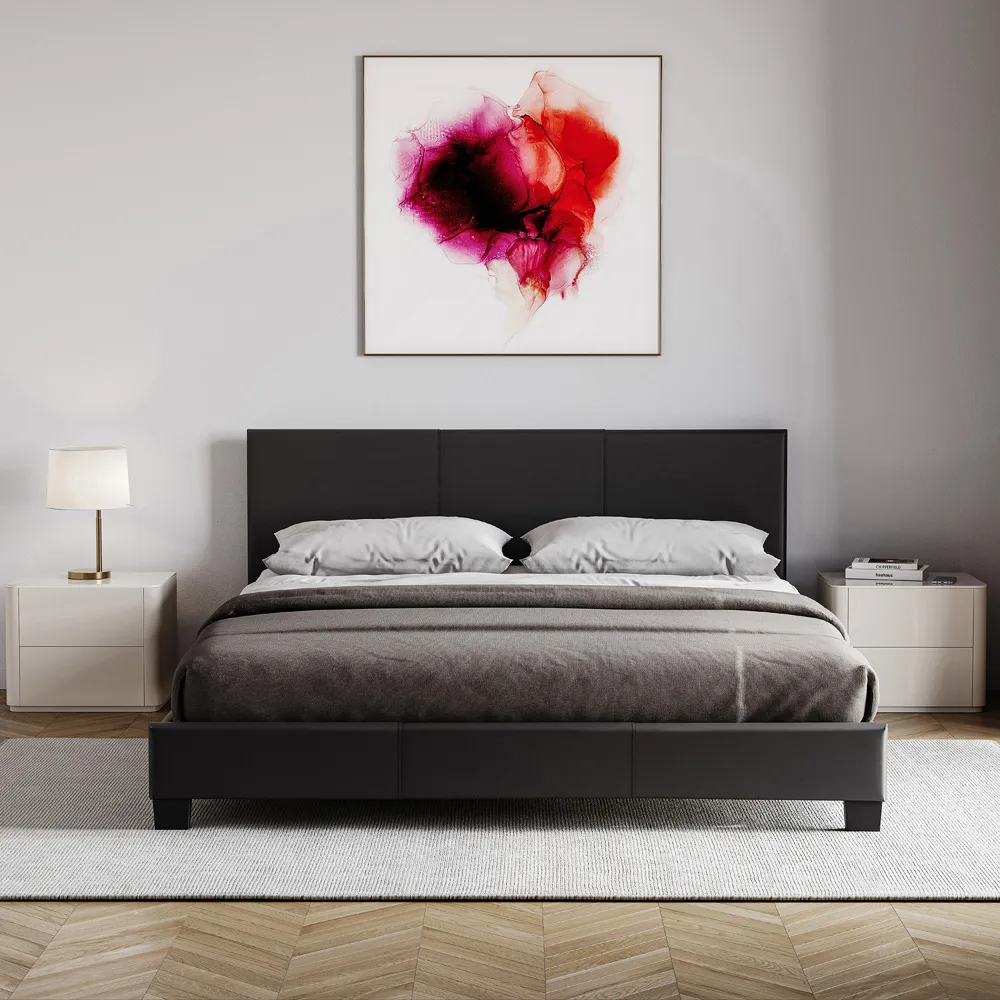 Lisbon King Size Bed Frame - Black, Faux Leather
