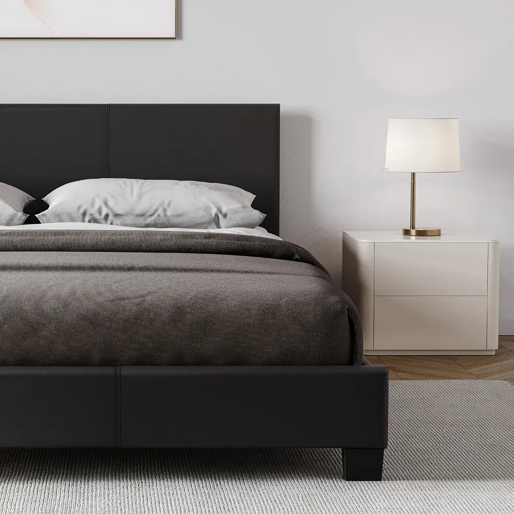 Lisbon King Size Bed Frame - Black, Faux Leather