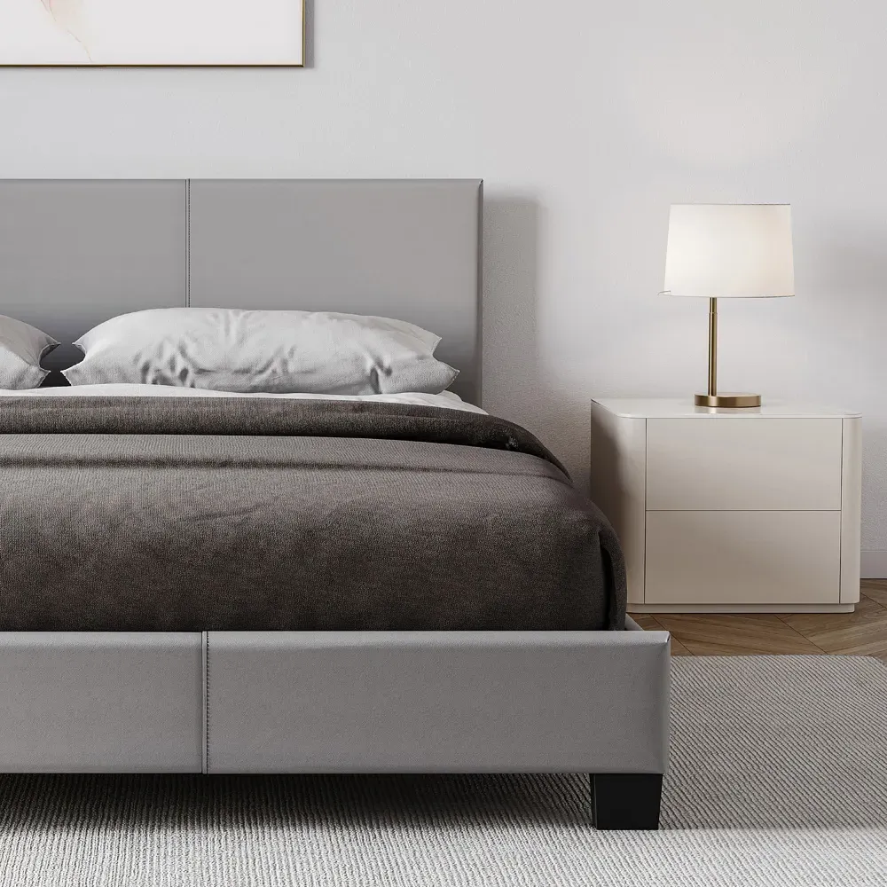 Lisbon King Size Bed Frame - Grey, Faux Leather