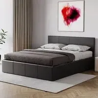Lisbon King Size Ottoman Bed Frame with Storage - Black, Faux Leather