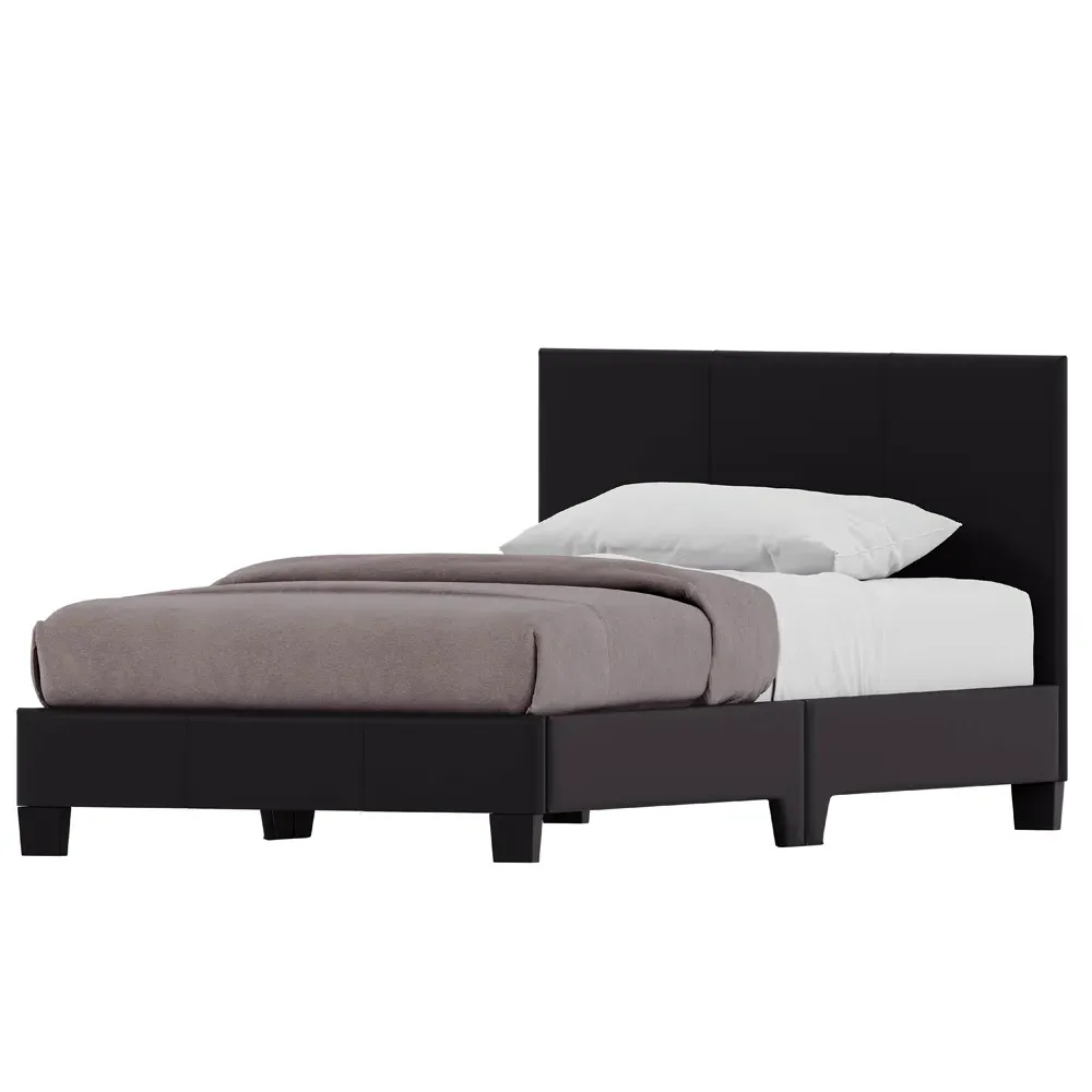 Lisbon Single Bed Frame - Black, Faux Leather