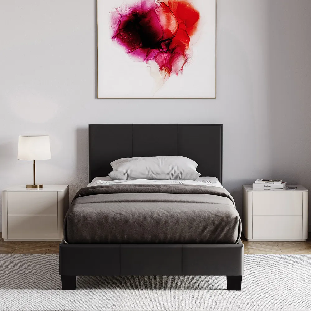 Lisbon Single Bed Frame - Black, Faux Leather
