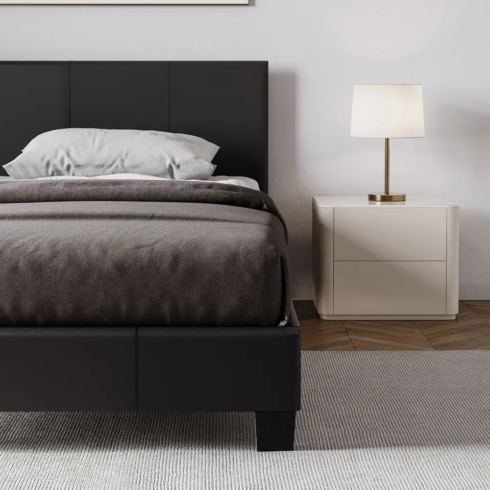 Lisbon Single Bed Frame - Black, Faux Leather