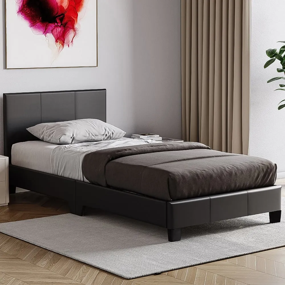 Lisbon Single Bed Frame - Black, Faux Leather
