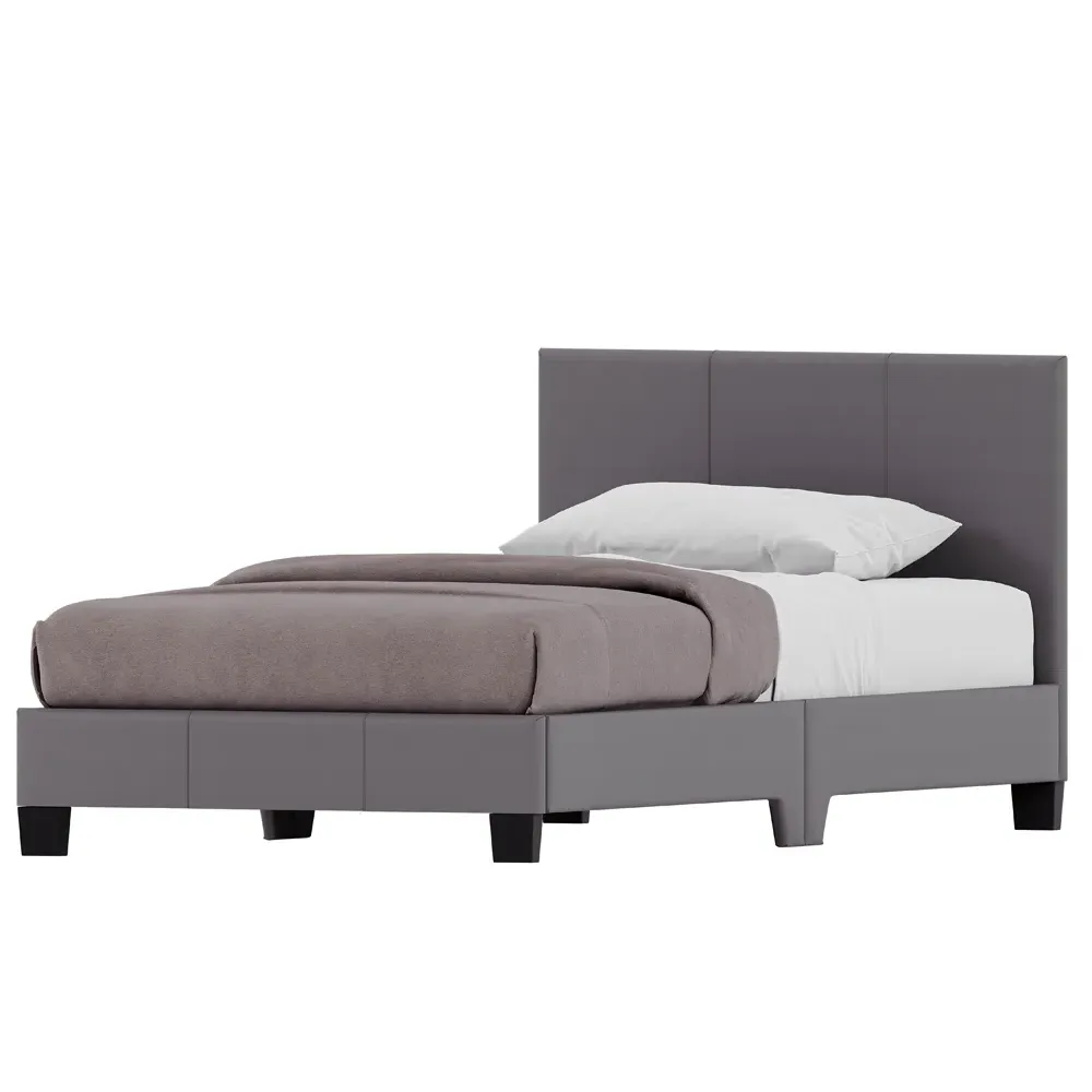 Lisbon Single Bed Frame - Grey, Faux Leather