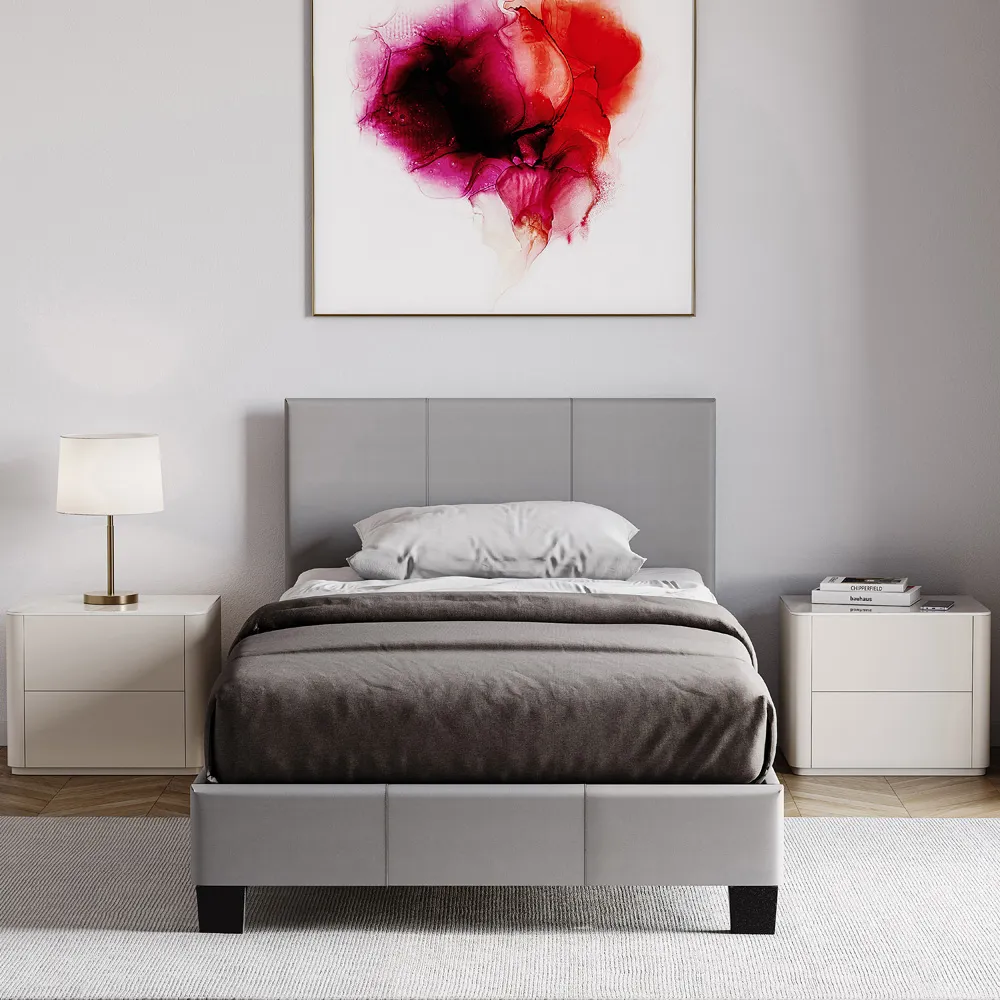 Lisbon Single Bed Frame - Grey, Faux Leather