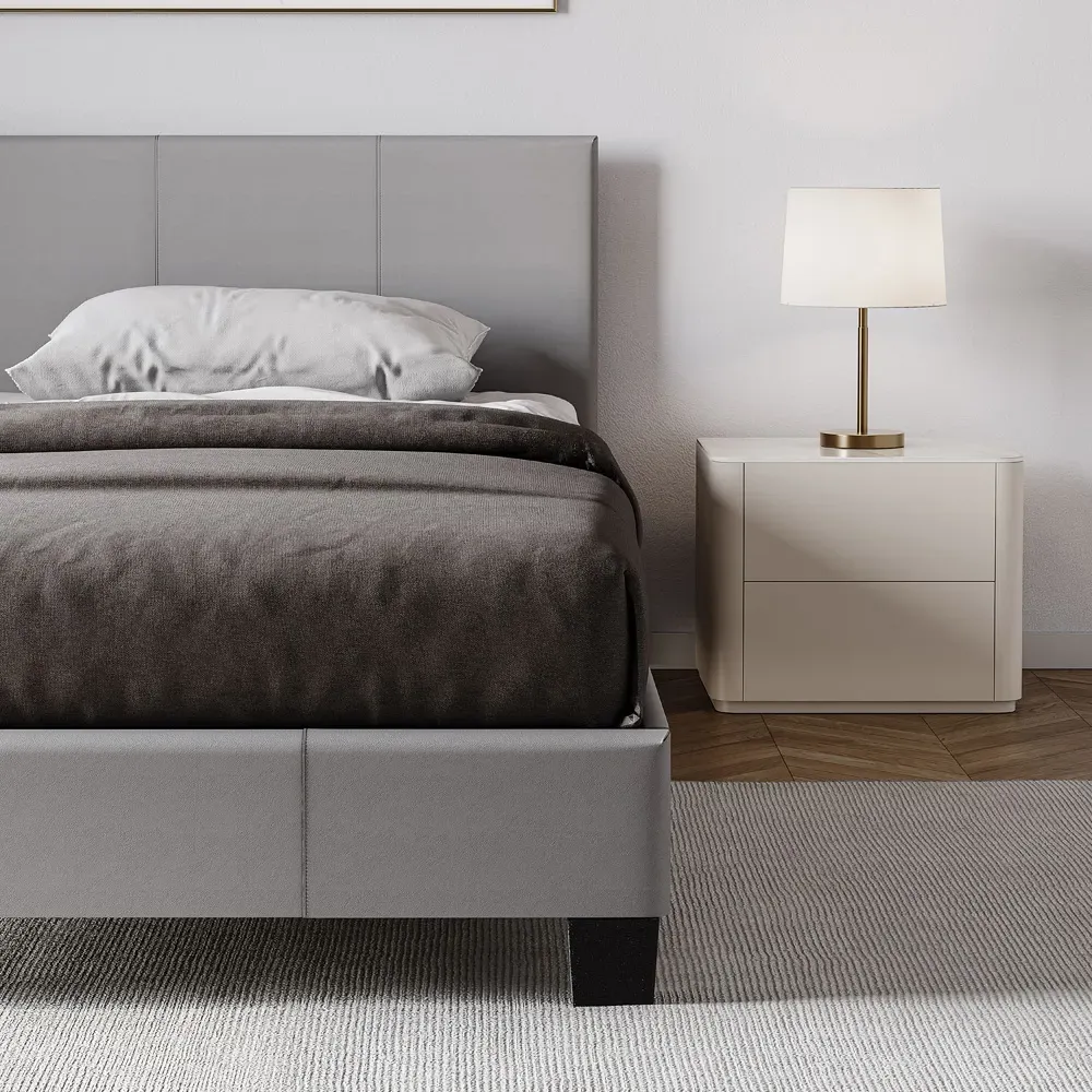 Lisbon Single Bed Frame - Grey, Faux Leather