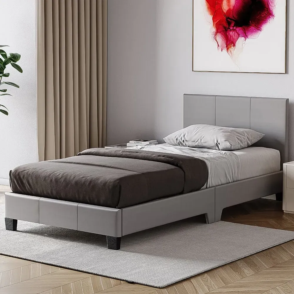 Lisbon Single Bed Frame - Grey, Faux Leather