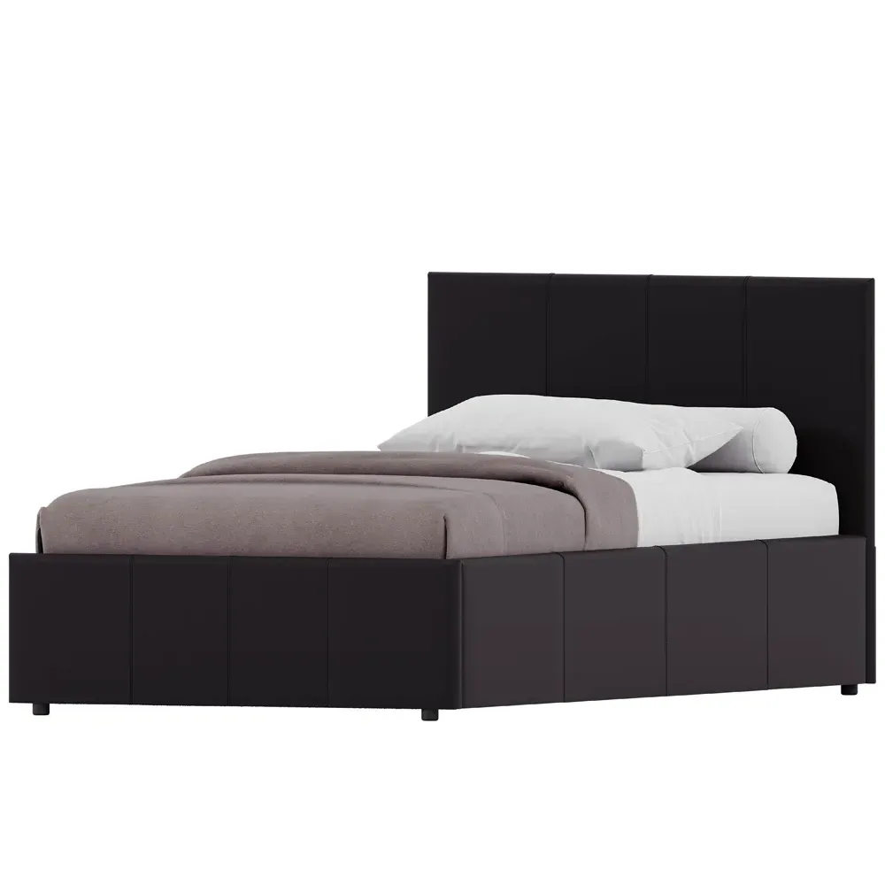 Lisbon Single Ottoman Bed Frame with Storage - Brown, Faux Leather