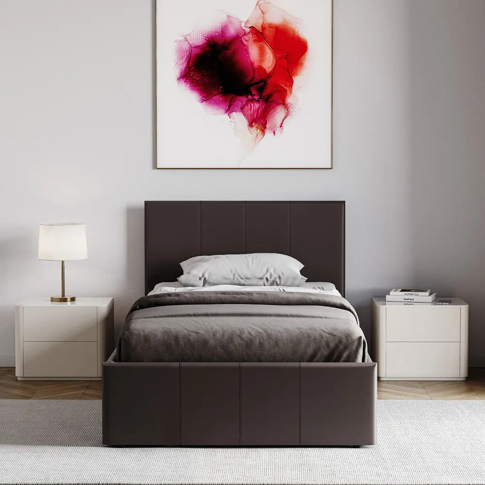 Lisbon Single Ottoman Bed Frame with Storage - Brown, Faux Leather