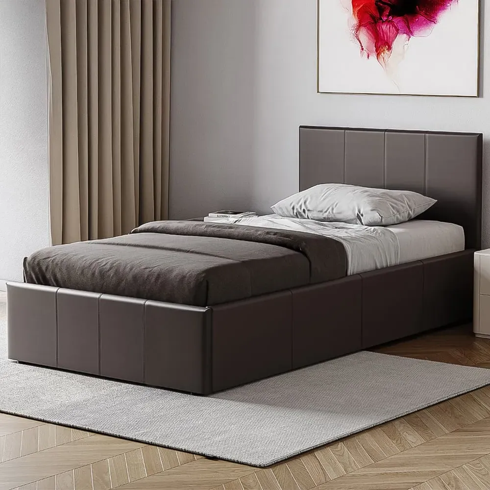 Lisbon Single Ottoman Bed Frame with Storage - Brown, Faux Leather image
