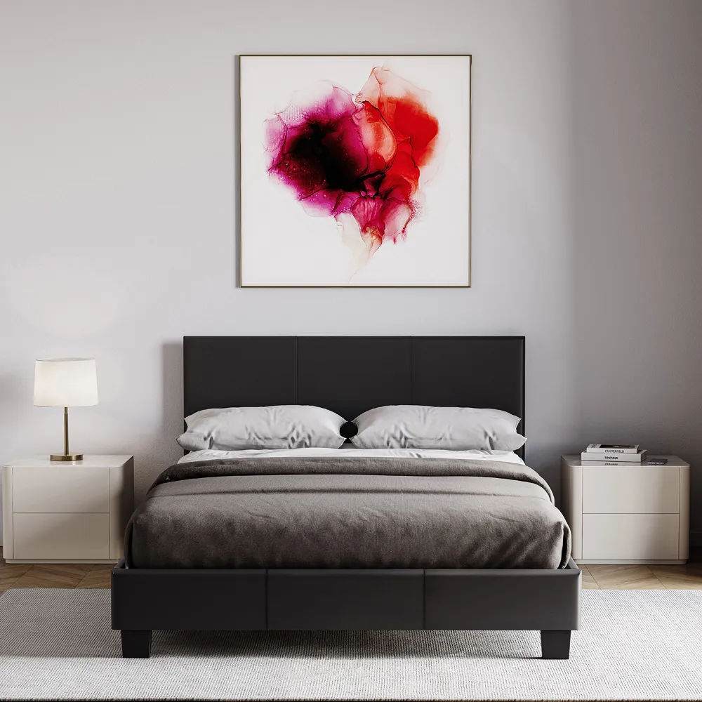 Lisbon Small Double Bed Frame - Black, Faux Leather