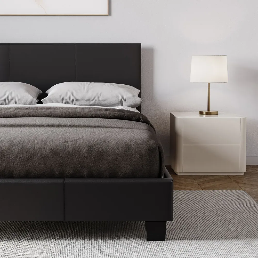 Lisbon Small Double Bed Frame - Black, Faux Leather
