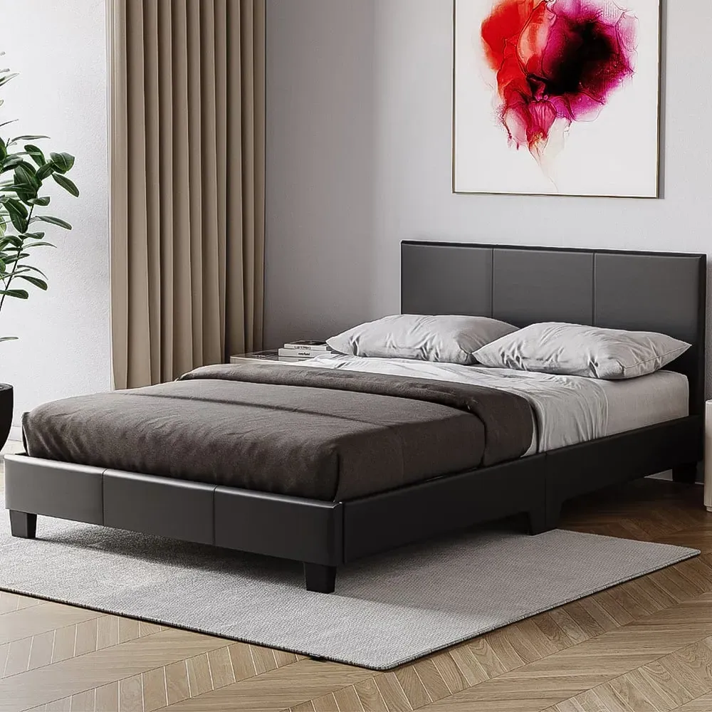 Lisbon Small Double Bed Frame - Black, Faux Leather