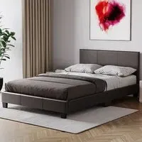 Lisbon Small Double Bed Frame - Brown, Faux Leather